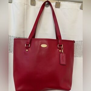 Coach Bold Red Leather Small City Tote Bag